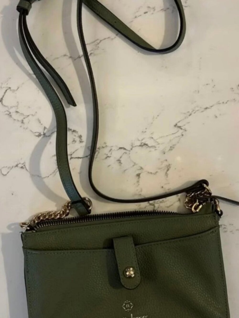NWOT-Nanette Lepore Sage Light Green Pebbled Crossbody Bag with Chain Accent
